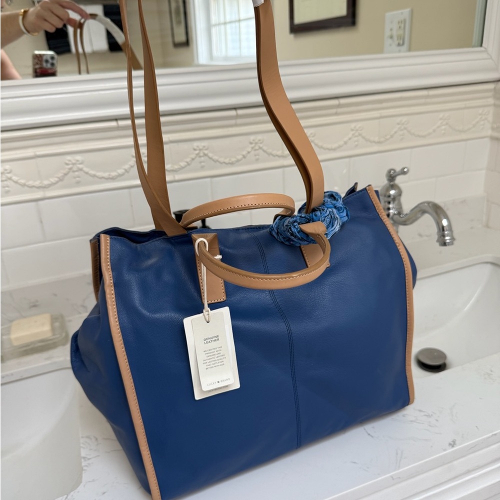 Lucky Brand Blue and Tan Hobo Bag